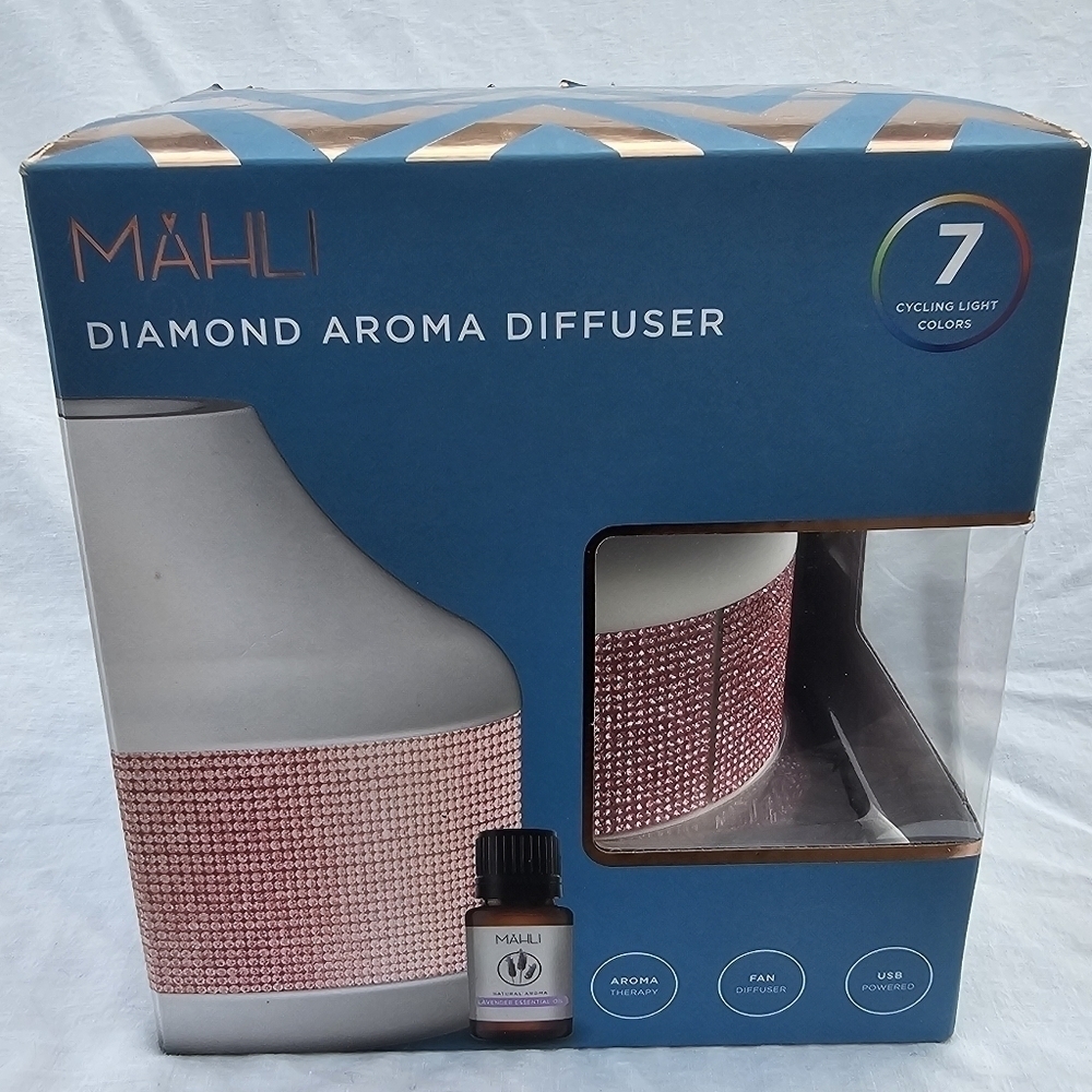 MAHLI DIAMOND AROMA DIFFUSER USB POWERED  7 color led lights pink rhinestones - Picture 2 of 8